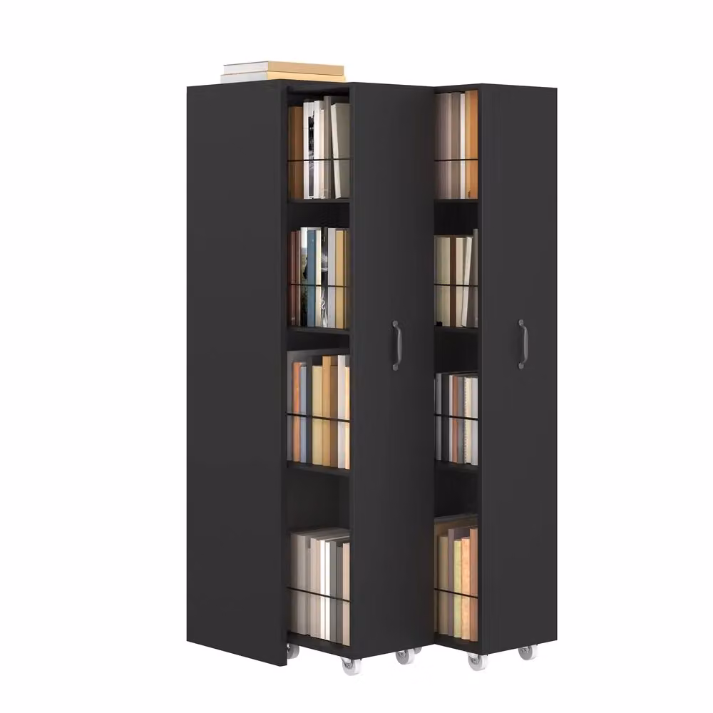 Libreria Scaffale Estendibile Minimal con Ruote in MDF e Metallo, 4 Livelli, Nero Opaco – 2