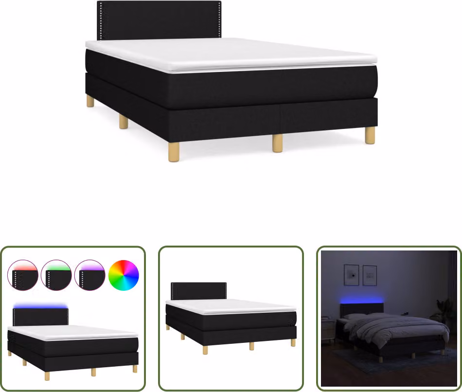 The Living Store Letto a molle con materasso e LED nero 120x190 cm in tessuto