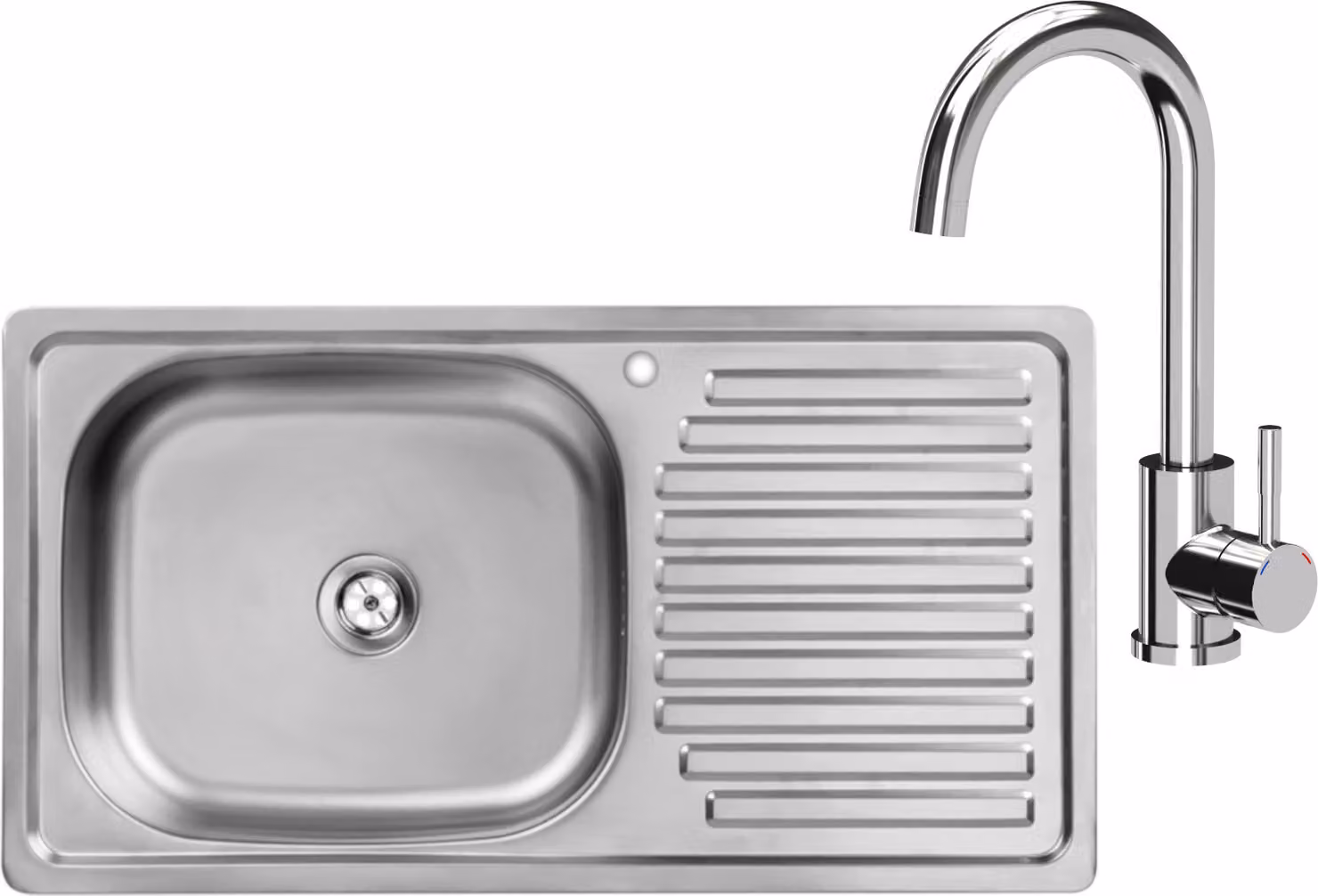VBChome Lavello in acciaio inox con rubinetteria 75x40x14 cm Lavello da cucina in acciaio inox liscio con foro per rubinetto Lavello con sgocciolatoio sul lato destro Lavello con rubinetteria cromata