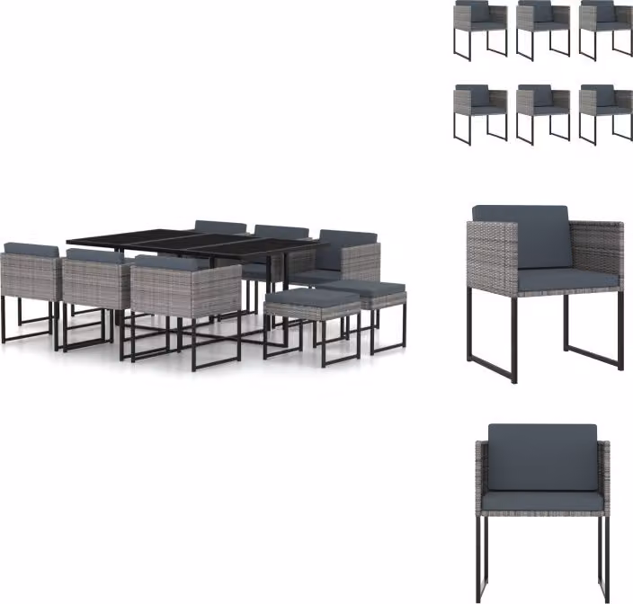 vidaXL set da pranzo da giardino 11 pezzi con cuscini in poly rattan grigio - Set di mobili da giardino