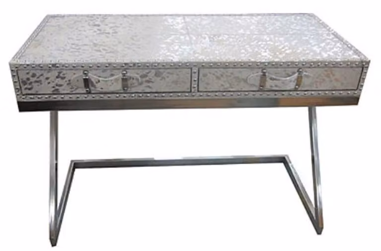 Scrivania di design Casa Padrino con 2 cassetti argento / bianco 110 x 50 x h. 75 cm - Mobili di design