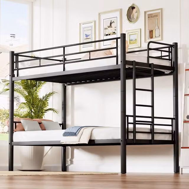 Letto a castello per bambini Cipacho in metallo nero, convertibile in due letti singoli con corrimano di sicurezza e scala antiscivolo, L/P/H: 200 x 90 x 155 cm – 1