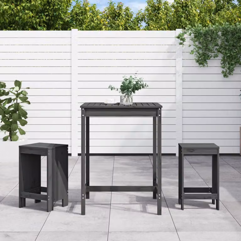 vidaXL Set Bar da Giardino 3 pz in Legno di Pino Grigio con Stile Rustico