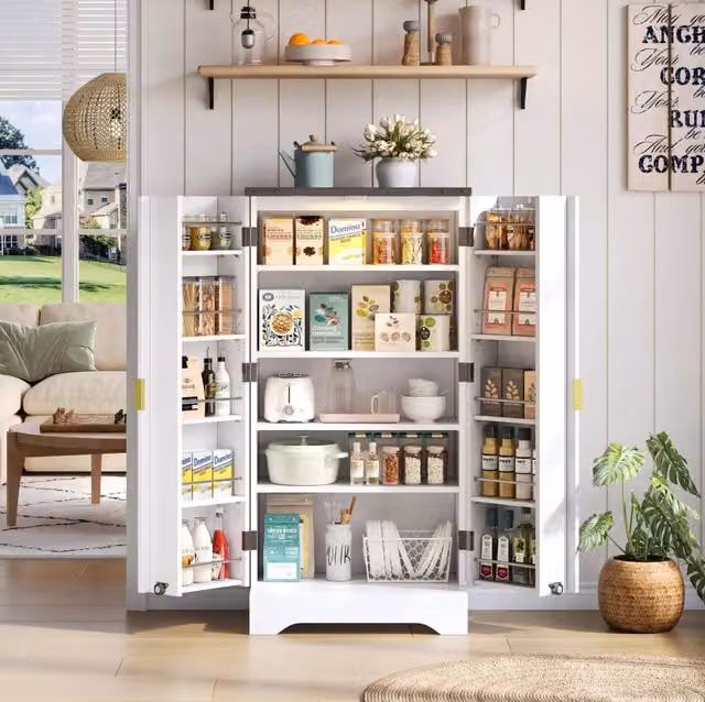 mobile contenitore da cucina 120 x 60,5 x 40 cm bianco con LED e doppia anta