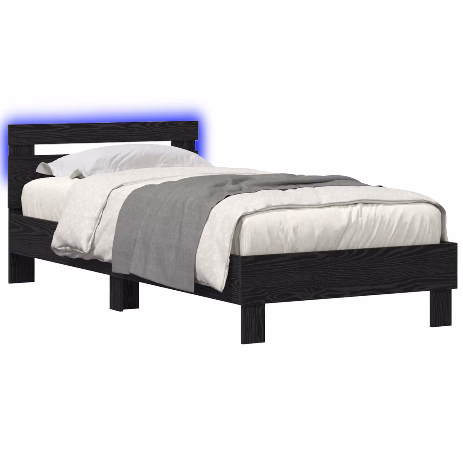Letto moderno vidaXL in legno nero con illuminazione sottostante e porta di ricarica USB, L 200 x P 80 x H 85 cm