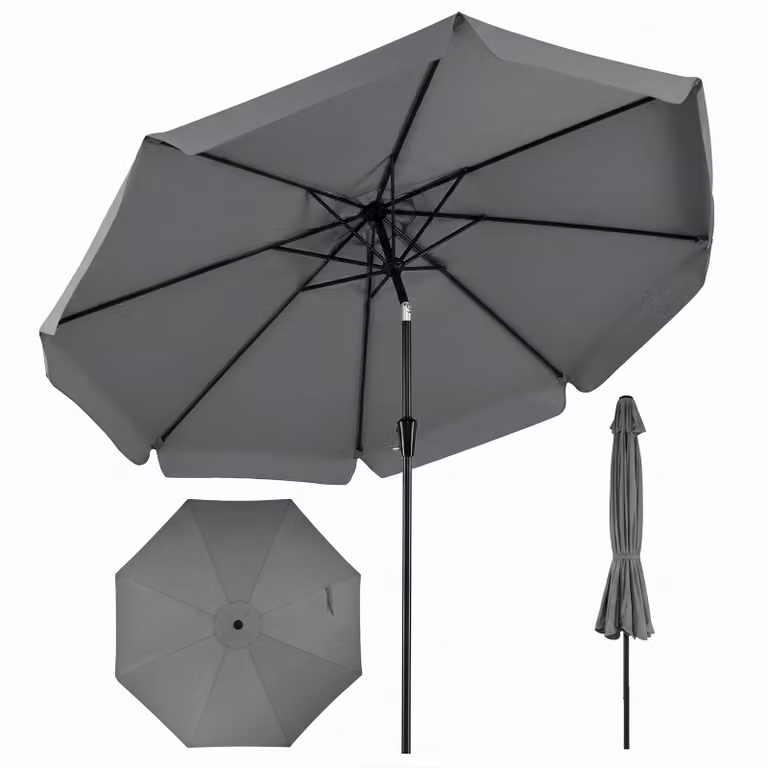 Ombrellone da giardino Costway con 8 costole in metallo e parte superiore ventilata, inclinabile di 30 gradi, Grigio