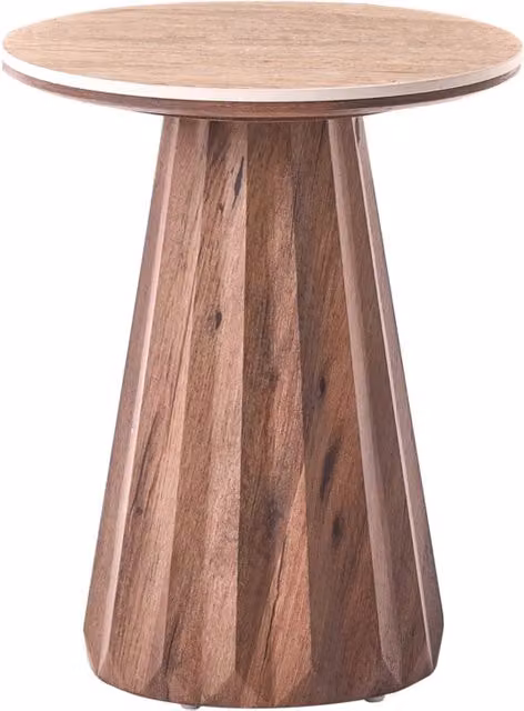 Tavolino laterale Beliani marrone con piano in ceramica effetto travertino e base a piedistallo scanalata in stile Mid-Century L/P/H: 45 x 45 x 56 cm