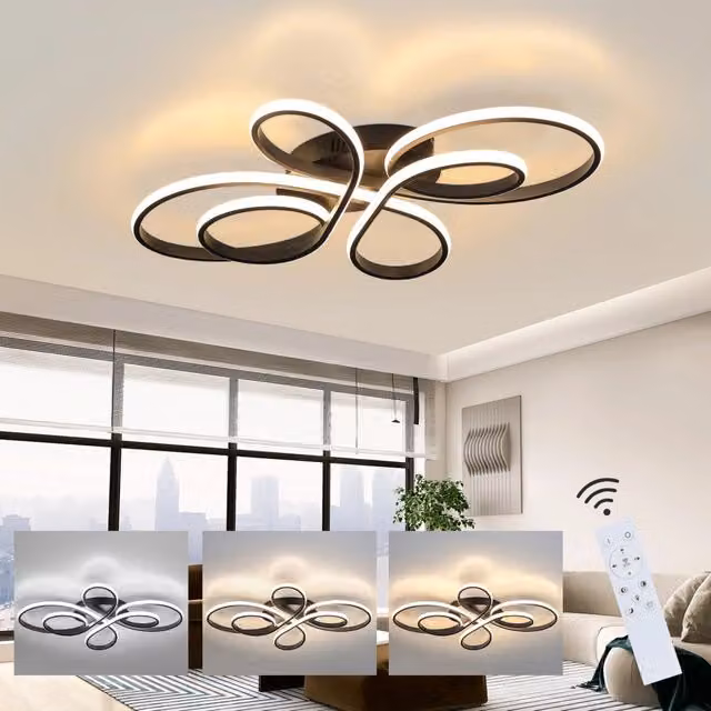 ZMH Lampada da soffitto LED nera con telecomando e funzione dimmerabile, stile moderno, diametro 80 cm