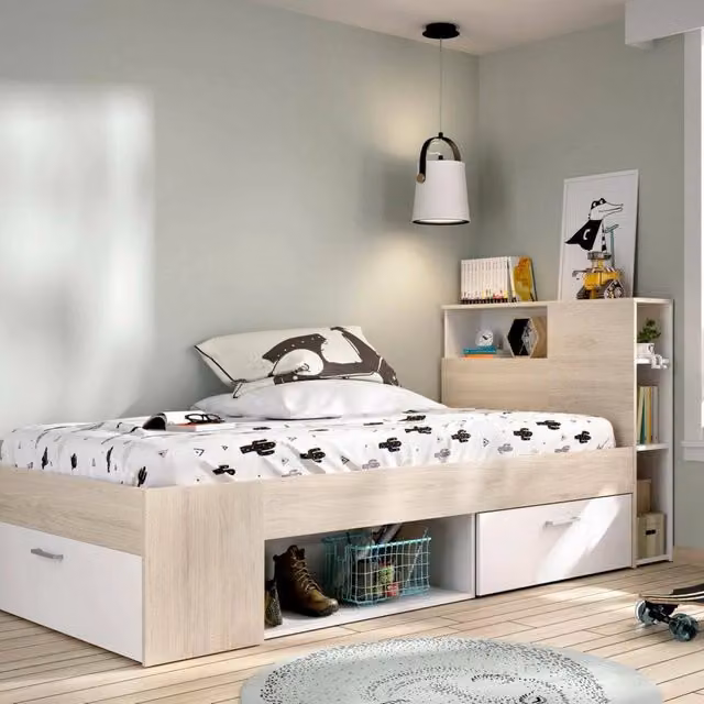 Letto singolo Adrielle DMORA con cassetti, colore bianco, L 218 x P 99 x H 96 cm