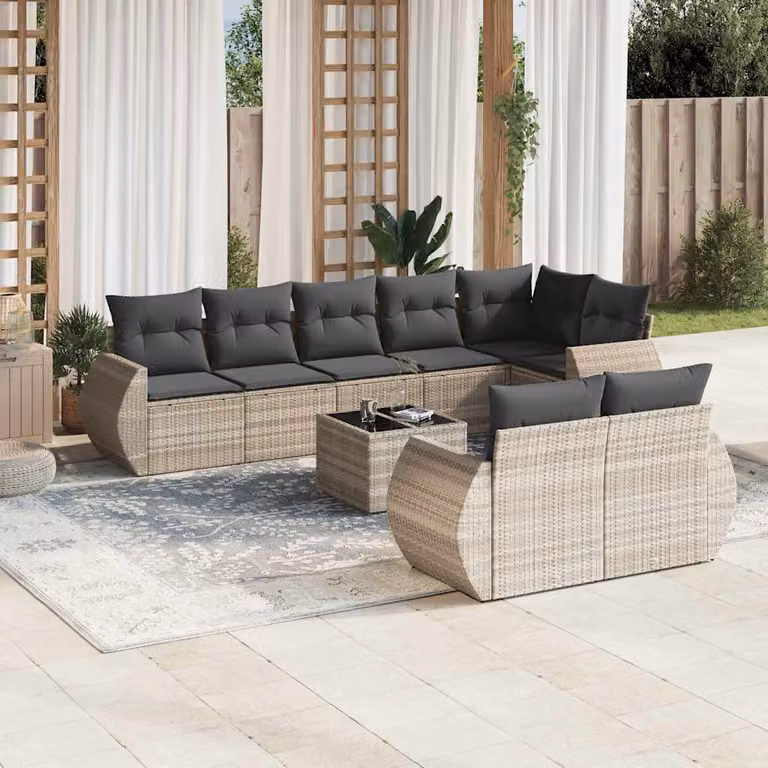 vidaXL Set Divano da Giardino a L 9pz con Cuscini Grigio con Tavolino e Struttura in Metallo