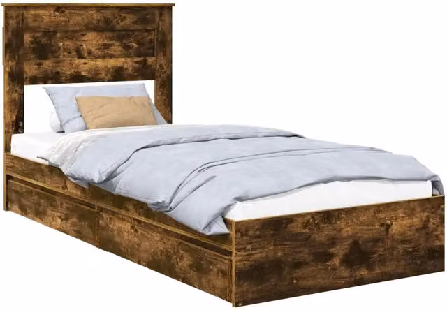 Letto singolo con contenitore in legno Rovere fumè L: 75 cm, P: 190 cm