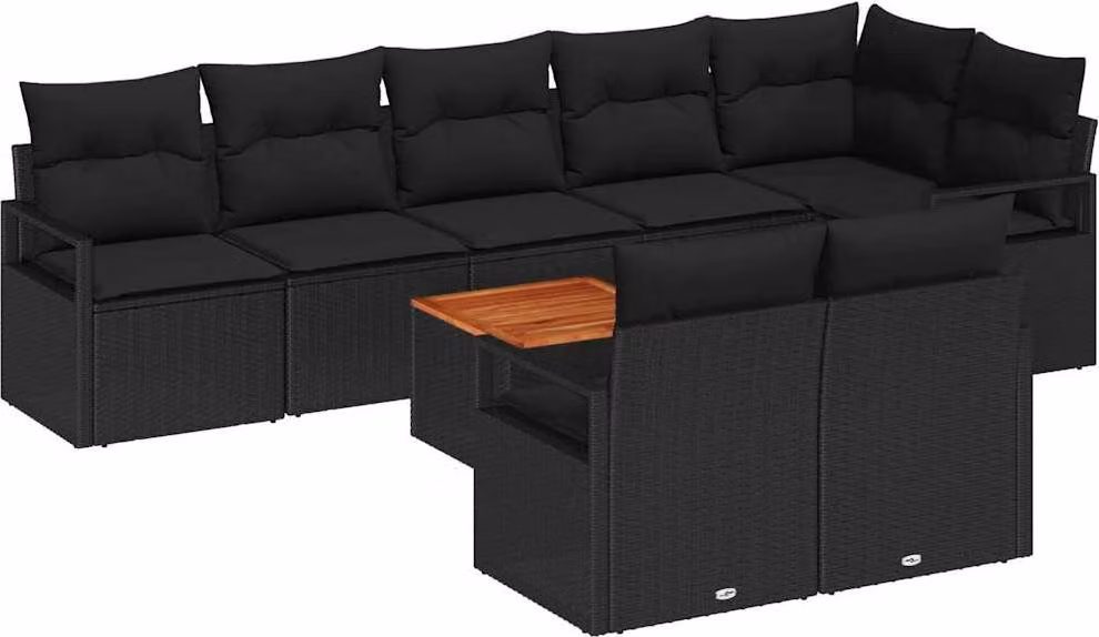 Set Divano da Giardino con archiviazione 9 pcs Nero polyrattan