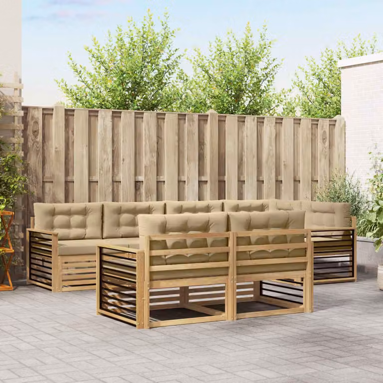 Set di divani da esterno vidaXL 7 pezzi in legno di acacia con cuscini Bianco e Beige