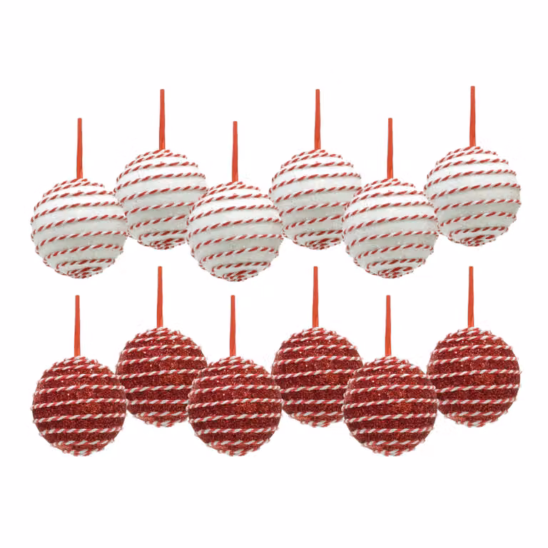 Set di 6 palline di Natale Vestiamo Casa con glitter bianche e rosse, diametro: 8 cm