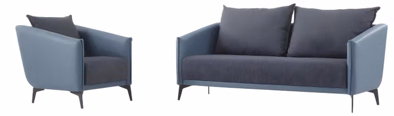 Graue Wohnzimmer Ledergarnitur Designer 2-Sitzer 2x Sessel 3tlg