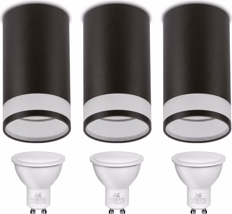 3x faretti tubolari in alluminio nero 7W
