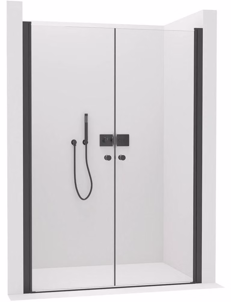 CERANO - Porta per doccia a due ante Antelo L/P - 6 mm - nero opaco, vetro trasparente - 116x190 cm