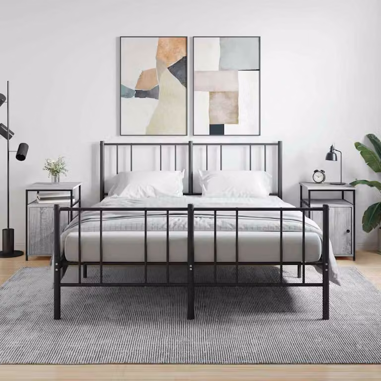Set di 2 comodini vidaXL in legno multistrato e metallo, colore Grigio Sonoma, L 40 cm x P 42 cm x H 60 cm