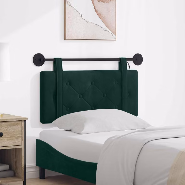 Testiera sospesa vidaXL in velluto verde scuro con luce LED integrata, L: 180 cm, H: 90 cm, P: 5 cm