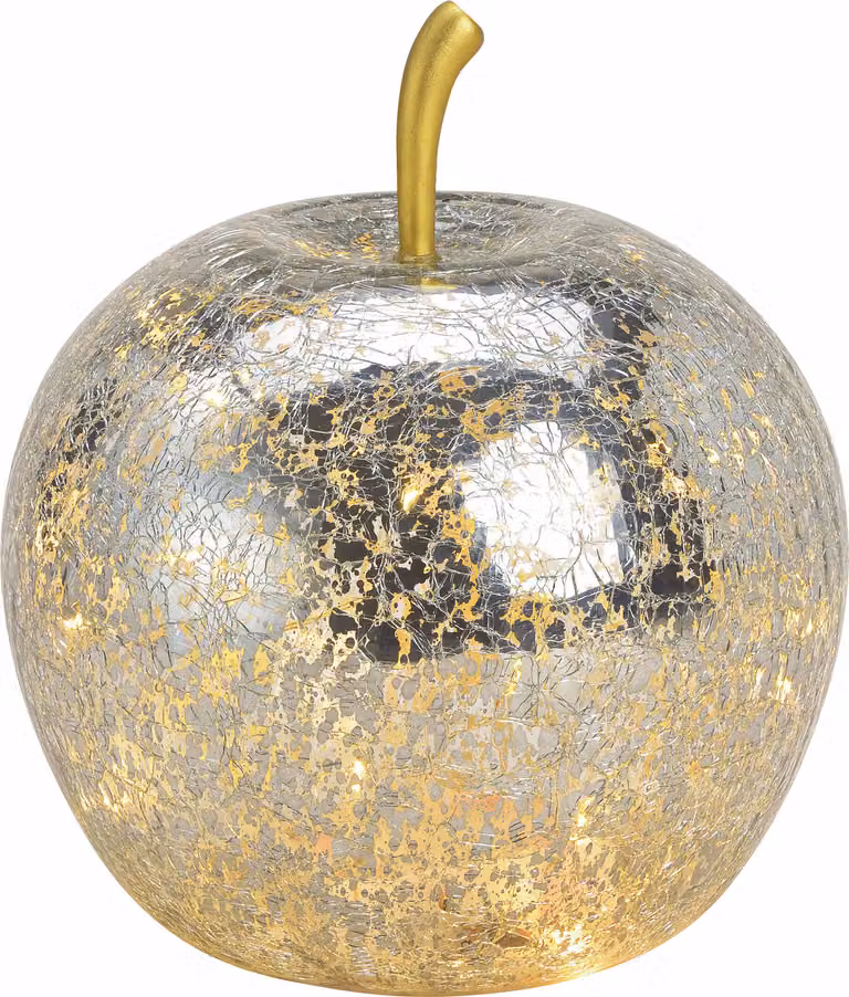 3.08 Mela di vetro con 20 luci LED - Ø 16 cm - batteria luminosa decorativa - colore: argento