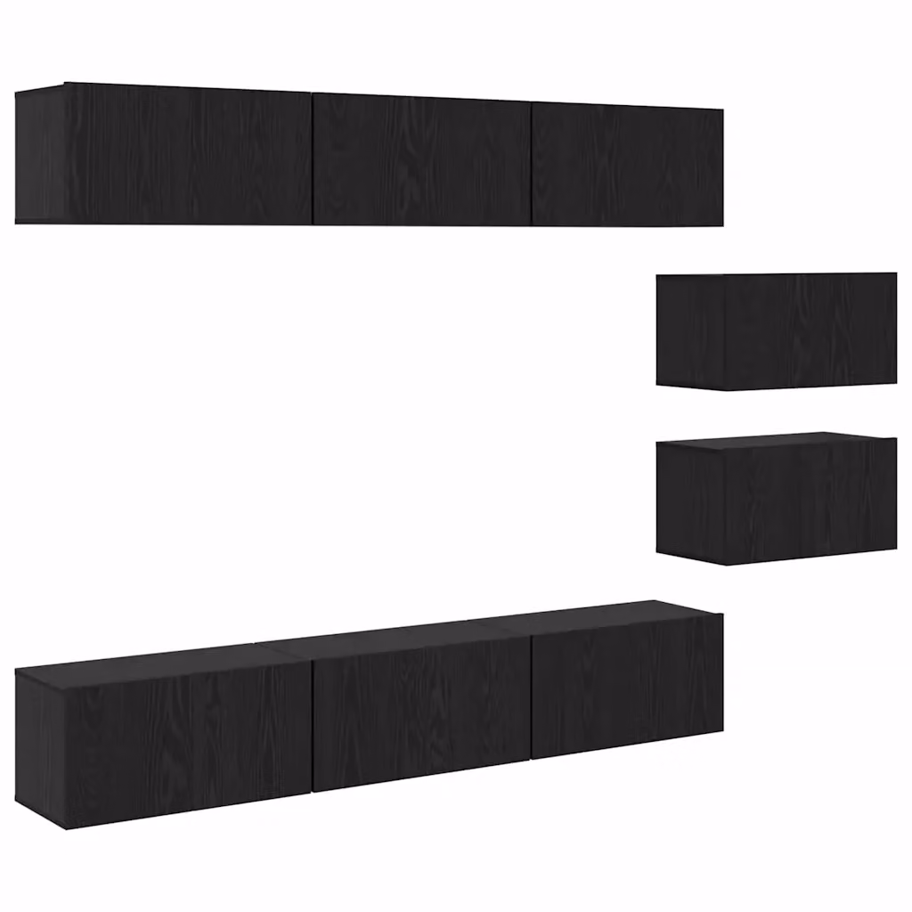 Set mobile TV moderno vidaXL da 8 pezzi in legno MDF color rovere e nero, montaggio a parete, L: 60 cm, P: 30 cm, H: 35 cm – 2