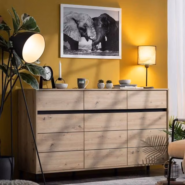 Madia Giarre, Credenza 3 Cassetti, 157x40x90h cm Marrone Rovere Nodi