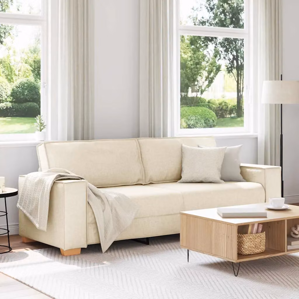 vidaXL Divano 3-Persone Moderno in Tessuto Beige L/P/H: 220 x 84 x 78 cm