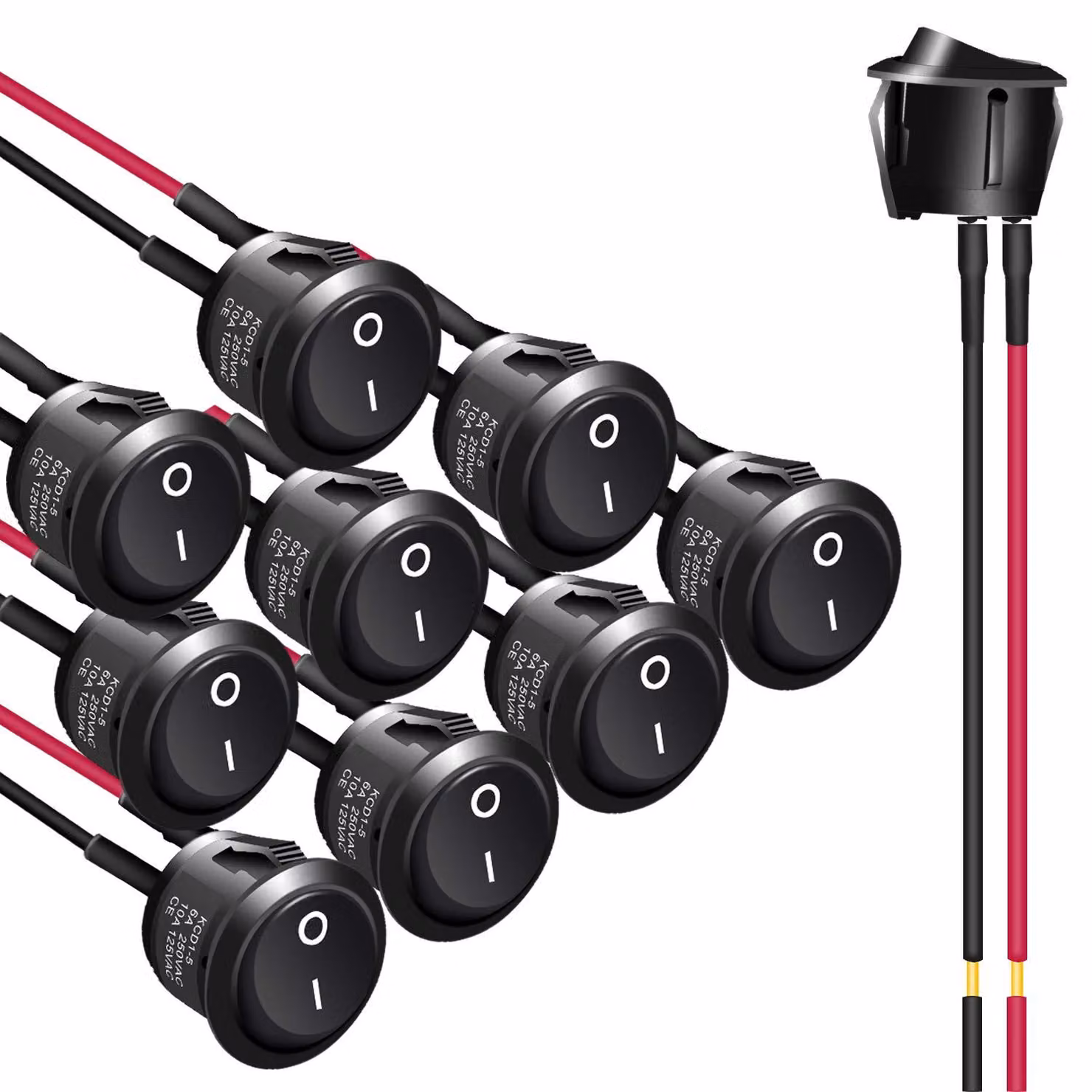 Interruttore a levetta KCD1-5-101, confezione da 10 pezzi, 250V/6A, SPST, 2 posizioni