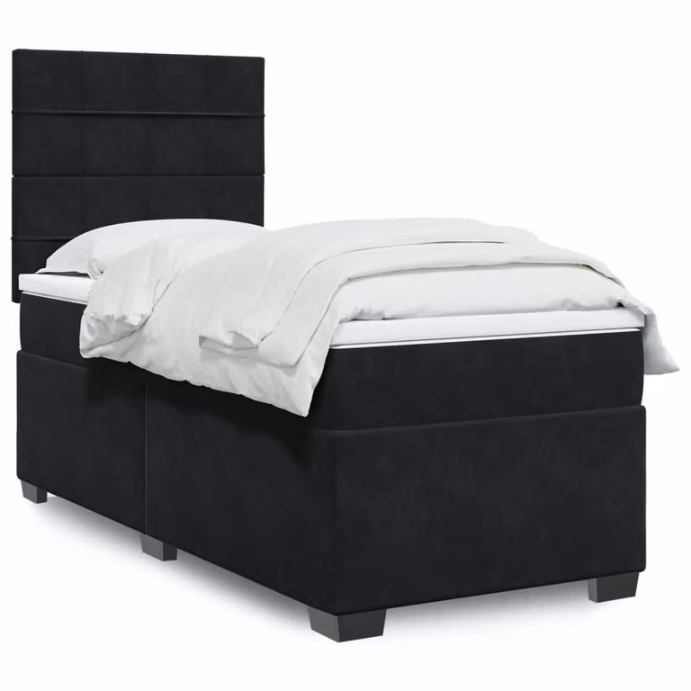 vidaXL Giroletto a Molle con Materasso in Velluto Nero L/P/H: 90 x 190 cm