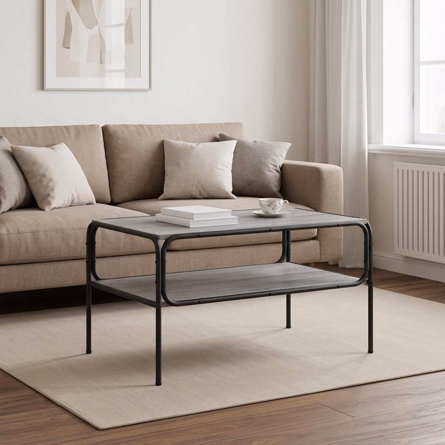 vidaXL Tavolo laterale moderno in stile Sonoma grigio L: 100 cm, P: 50 cm, H: 46 cm
