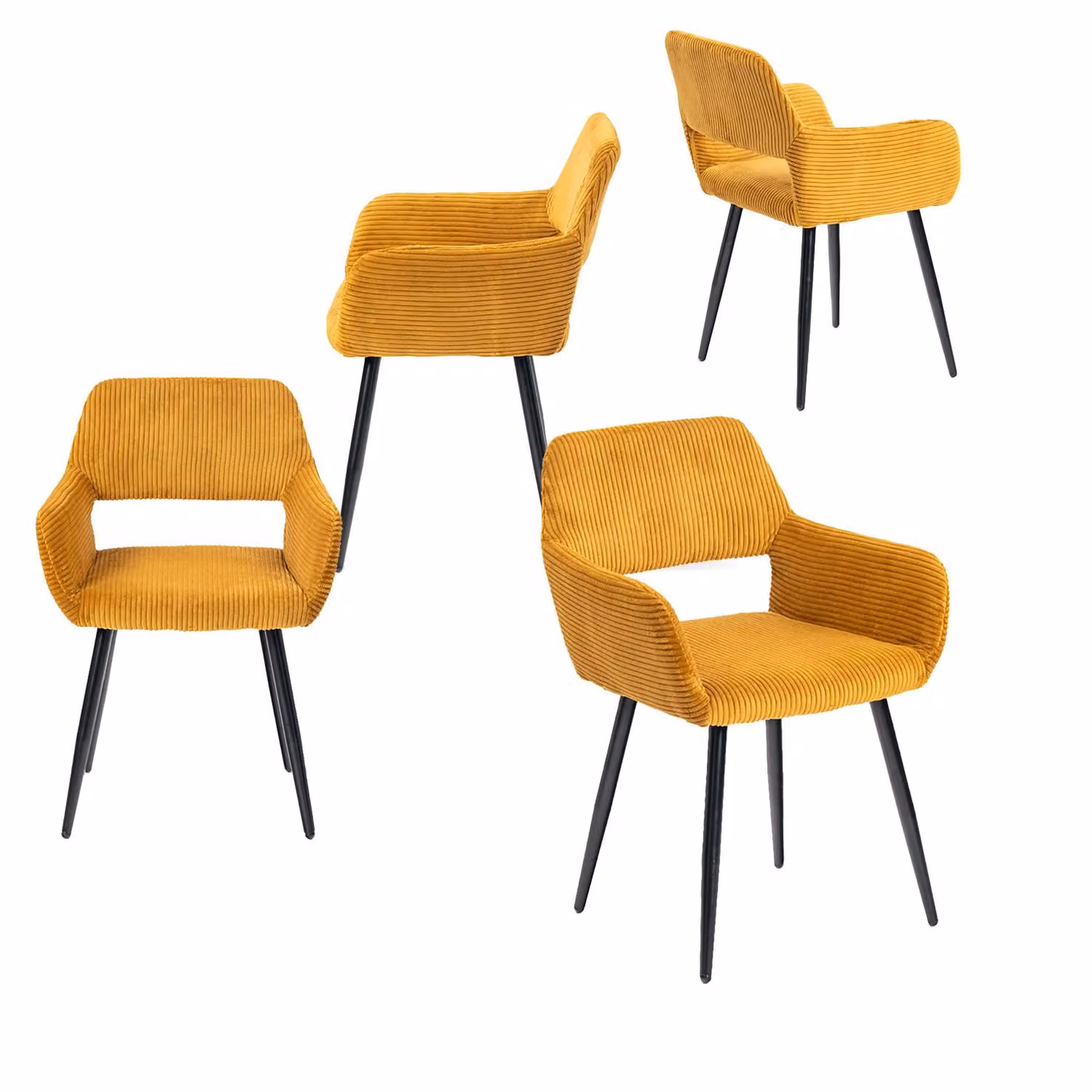 Meubles Cosy Set da 4 poltrone da sala da pranzo in stile scandinavo in velluto a coste giallo – CROMWELL