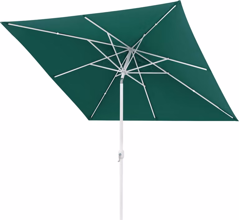 Ombrellone quadrato verde da 3x3 metri, ideale per giardino o balcone, pieghevole con manovella, protezione UV, struttura bianca, marca paramondo, modello interpara