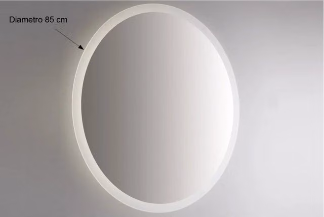 Specchio da Parete Retroilluminato a LED Rotondo 85 cm spessore 4 mm con sabbiatura Perimetrale