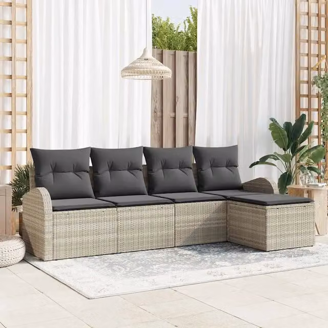 Set Divano da Giardino 5 pz Grigio chiaro polyrattan 3346002
