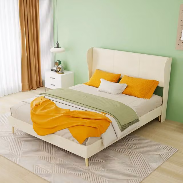 letto imbottito tessuto e metallo beige 140 x 200 cm