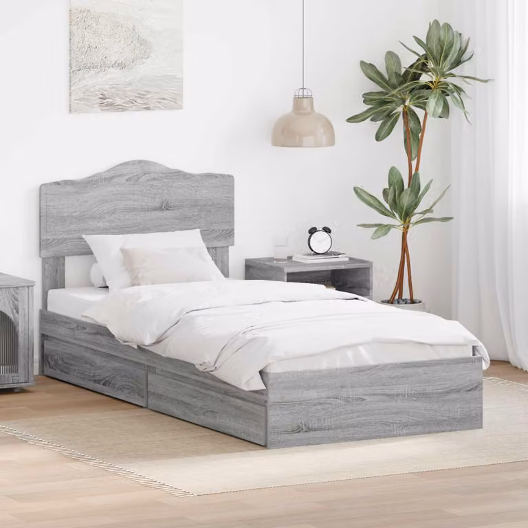 Letto con contenitore e cassetto vidaXL in legno Grigio Sonoma L: 140 cm, P: 70 cm, H: 196 cm
