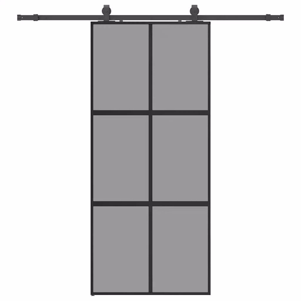 Porta Scorrevole Moderna vidaXL in Vetro Trasparente e Alluminio con Ferramenta Nera L: 90 cm, H: 205 cm – 2