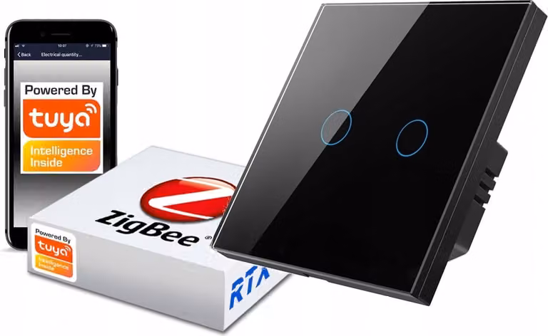 TUYA Interruttore tattile ZigBee 2obw. nero #senza N