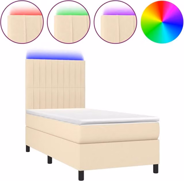 Letto singolo | Letto per adulti | Letto a Molle con Materasso e LED Crema 80x200 cm in Tessuto