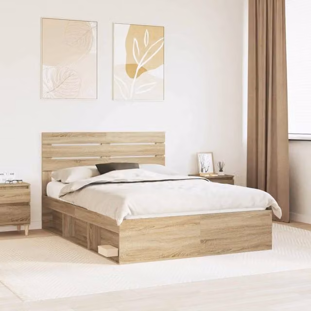 Struttura del letto-Giroletto Rovere Sonoma 150 x 200 cm Pino massello 824679