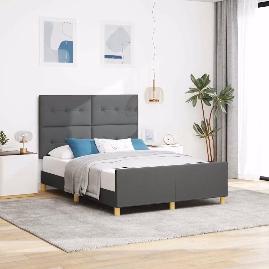 Struttura del letto moderna vidaXL in tessuto e legno, Grigio, L/P/H: 160 x 200 x 128 cm – 1