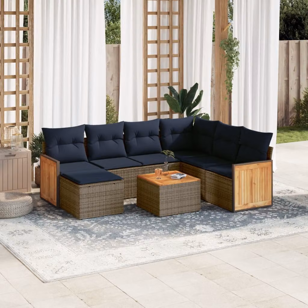 Set Divani da Giardino vidaXL 8 pz in Polyrattan Grigio con Cuscini e Tavolino