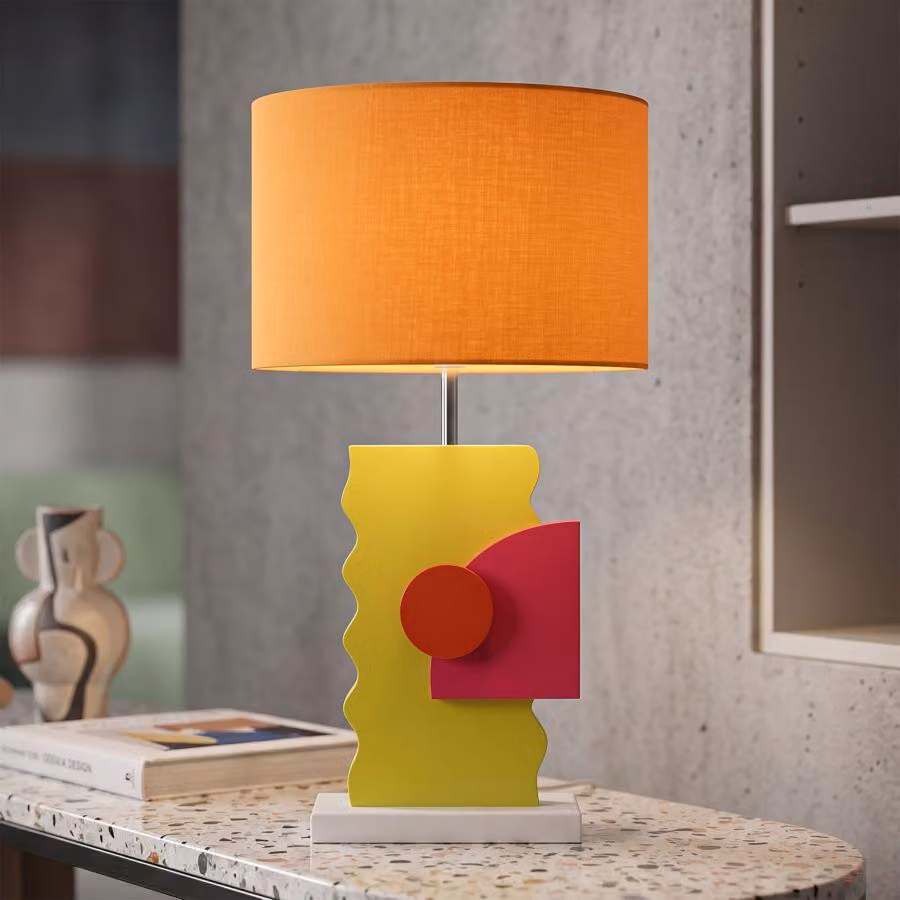 Lampada da tavolo Color MDF, struttura in metallo, paralume in tessuto, dimensioni 30x60,5 cm, multicolore, design Mauro Ferretti