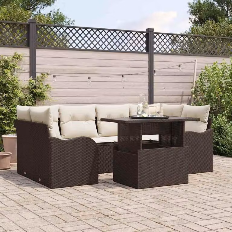 Maison Exclusive - Set Divano da Giardino con cuscino 7 pcs Marrone Poly Rattan
