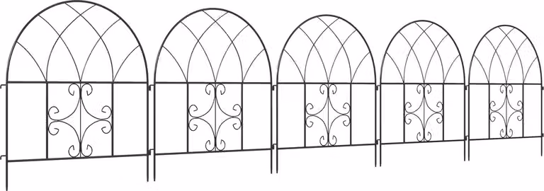 Recinto da giardino Recinto in acciaio 300 cm x 70 cm di altezza Recinto a rete decorativo Set di elementi di recinzione Recinto paesaggistico Recinto ad arco superiore per cani Recinto per cani per aiuole da giardino Barriera per animali da esterno Nero