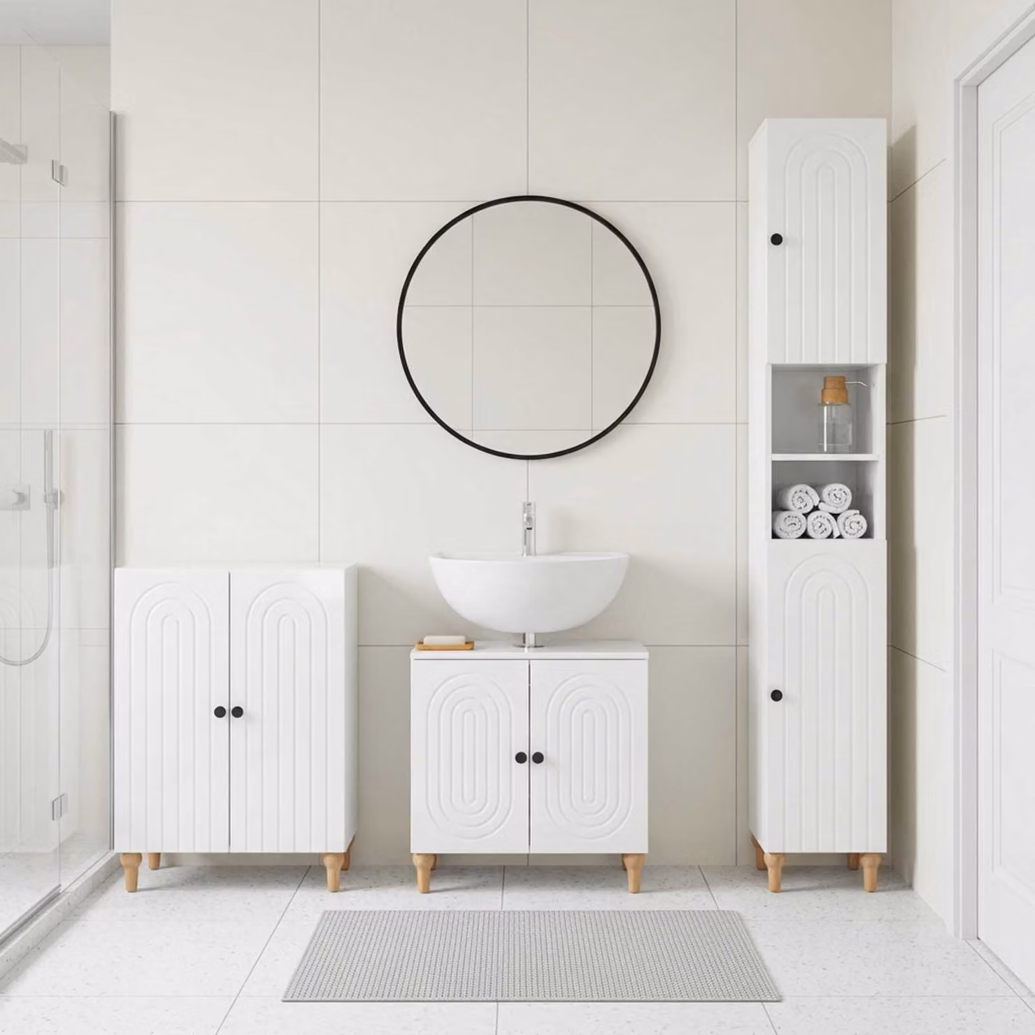 Set di mobili da bagno vidaXL ALKMAAR in 3 pezzi, Bianco Lucido, con mobile sottolavabo e pensili