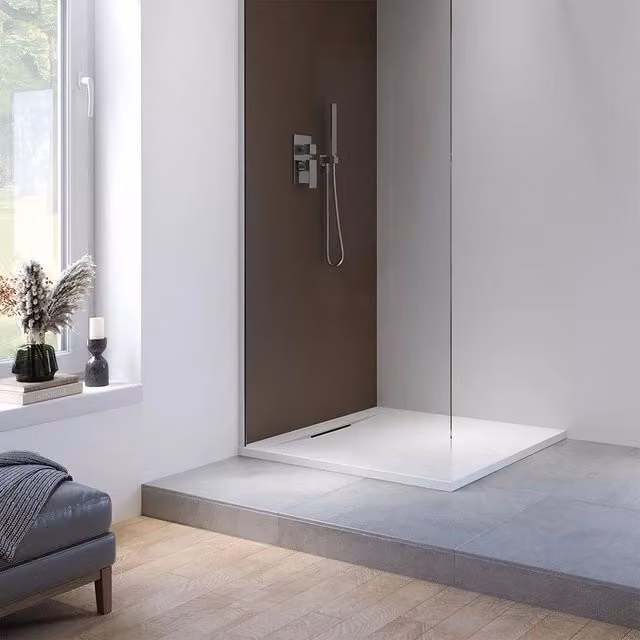 Piatto doccia 90x90 cm in marmoresina bianco effetto pietra | Paros