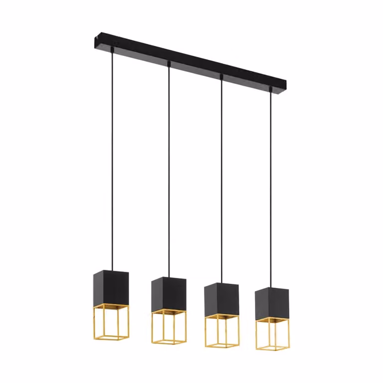 Lampada a sospensione LED Montebaldo a 4 luci nero, color oro Eglo 97734