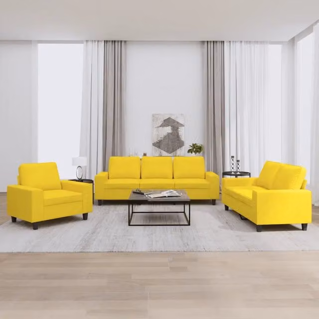Set di Divani 3 pz Giallo Chiaro in Tessuto 3201871
