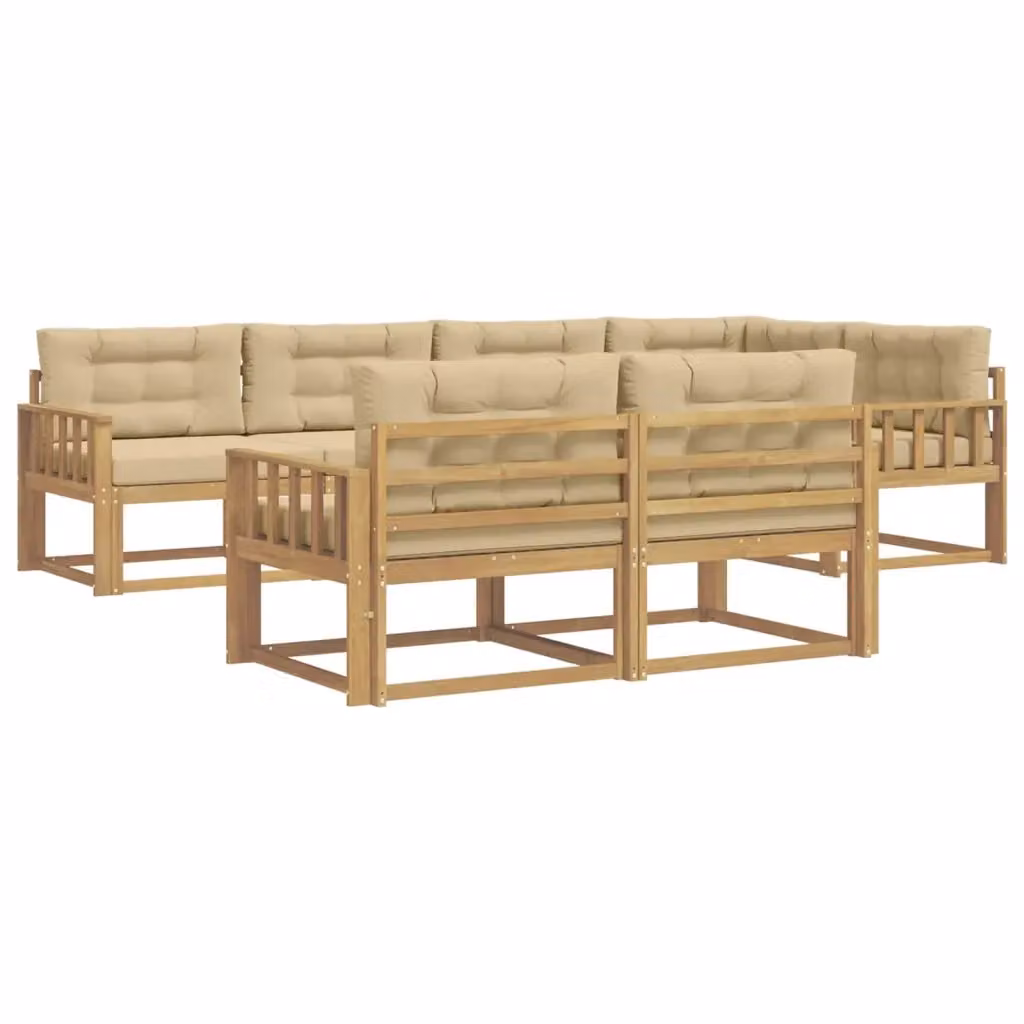 Set di divani da esterno a L vidaXL in legno di acacia con cuscini bianchi e beige – 2